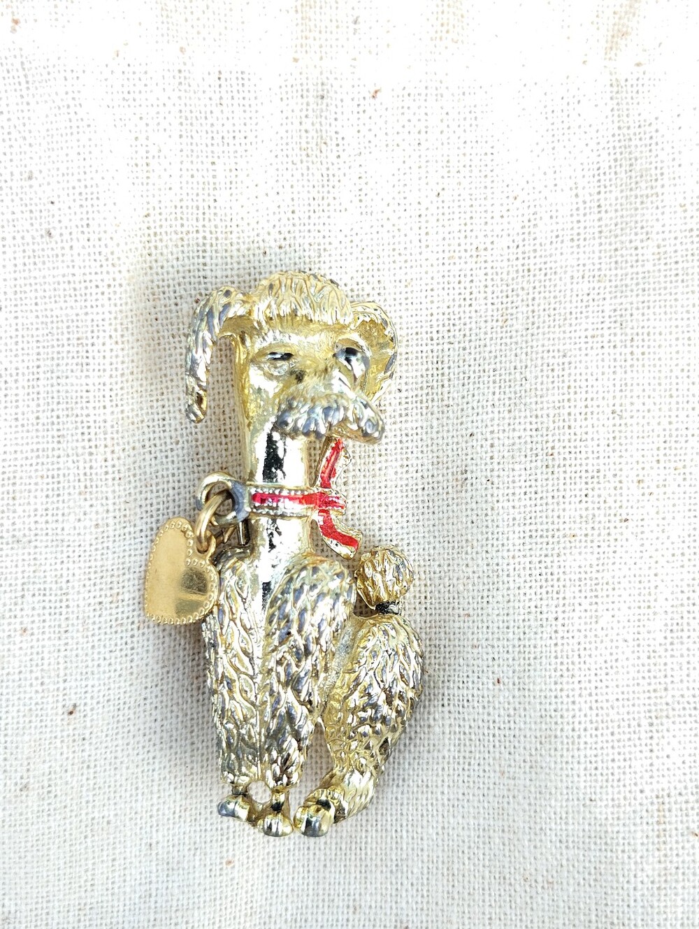 Vintage 1990s Avon Gold Tone Poodle Brooch with Locking C-Clasp Valentine's Day